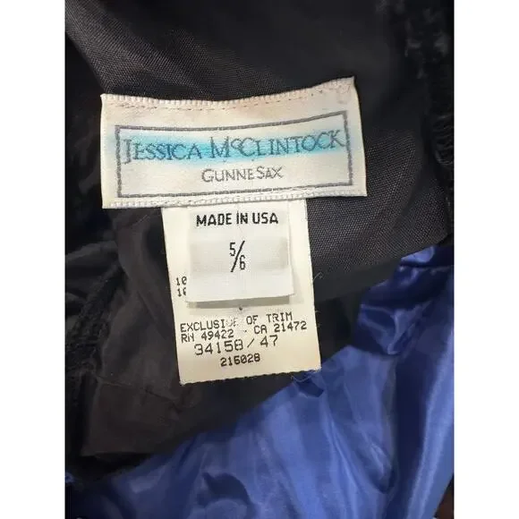 Vtg Jessica McClintock GUNNE SAX Black Velvet Blue Taffeta Party Dress Sz 5/6 - Picture 5 of 8